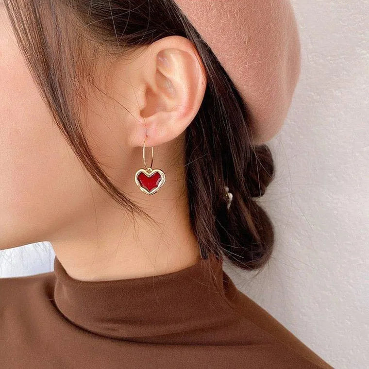 Korea 2021 New Trendy Wine Red Love Earrings Simple Temperament Net Red Wild Personality Earrings Ear Jewelry