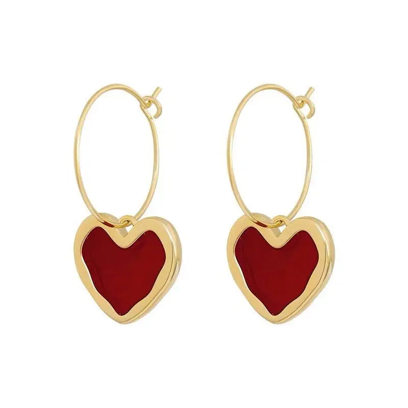 Korea 2021 New Trendy Wine Red Love Earrings Simple Temperament Net Red Wild Personality Earrings Ear Jewelry