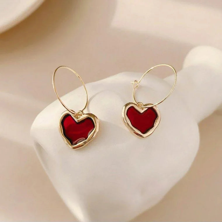 Korea 2021 New Trendy Wine Red Love Earrings Simple Temperament Net Red Wild Personality Earrings Ear Jewelry